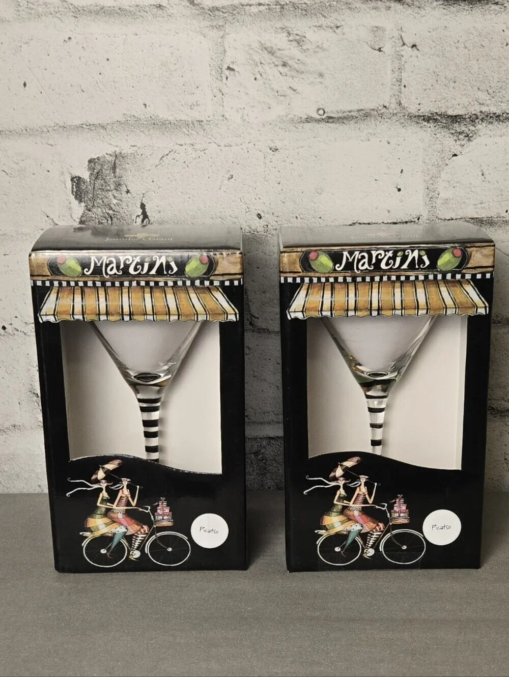 Set of 2 Hand Painted Martini Glasses Jennifer Garant Art 10 oz